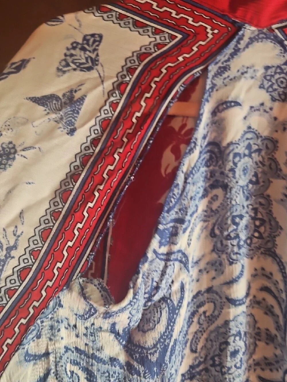 Free People Red & Blue Paisley Draped Kimono